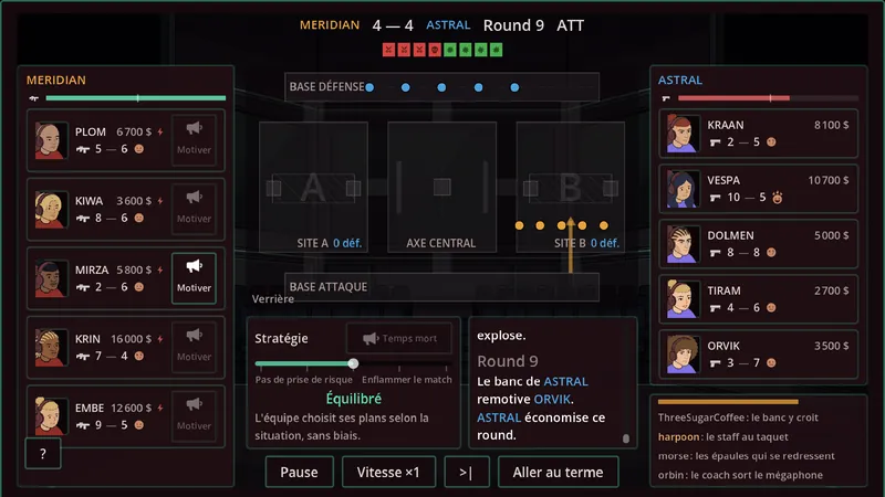 Match e-sport joué en direct, round par round, dans Just One More Season.