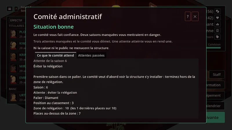 Le comité administratif et ses attentes pour la saison : éviter la relégation en ligue Diamant.